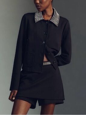 Anthropologie Maeve Embellished Collar Crop Knit Jacket Large NWT